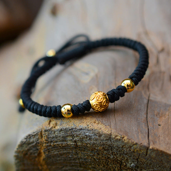 Buddha Stones999 スターリングシルバーオーム・マニ・パドメ・フム銅貨 幸運 強さ 紐 カップルブレスレット