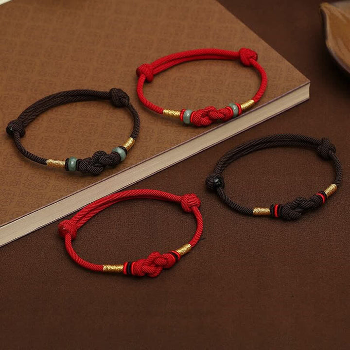 Buddha Stones 赤い糸 カップルブレスレット 翡翠入り 開運 編み紐 ペアアクセサリー