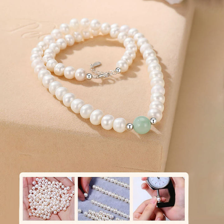 Buddha Stones 925スターリングシルバー 天然パール 翡翠 ヒーリングネックレス ブレスレット イヤリング ギフトボックス付き