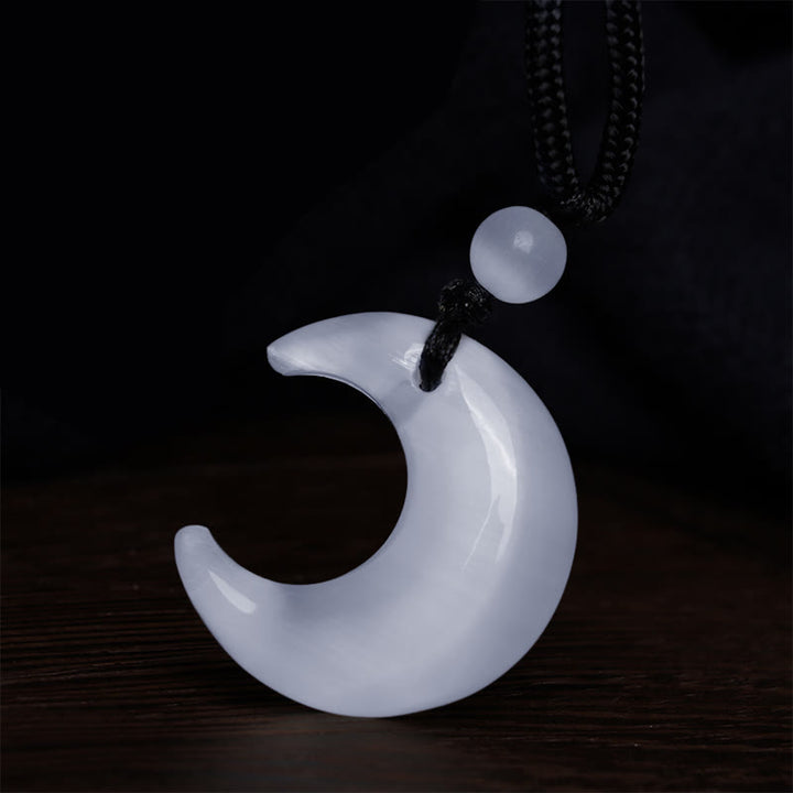 Buddha Stones天然銀光沢黒曜石 セレナイト クリスタル 三日月 陰陽 カップル 守護 ネックレス ペンダント - image 14