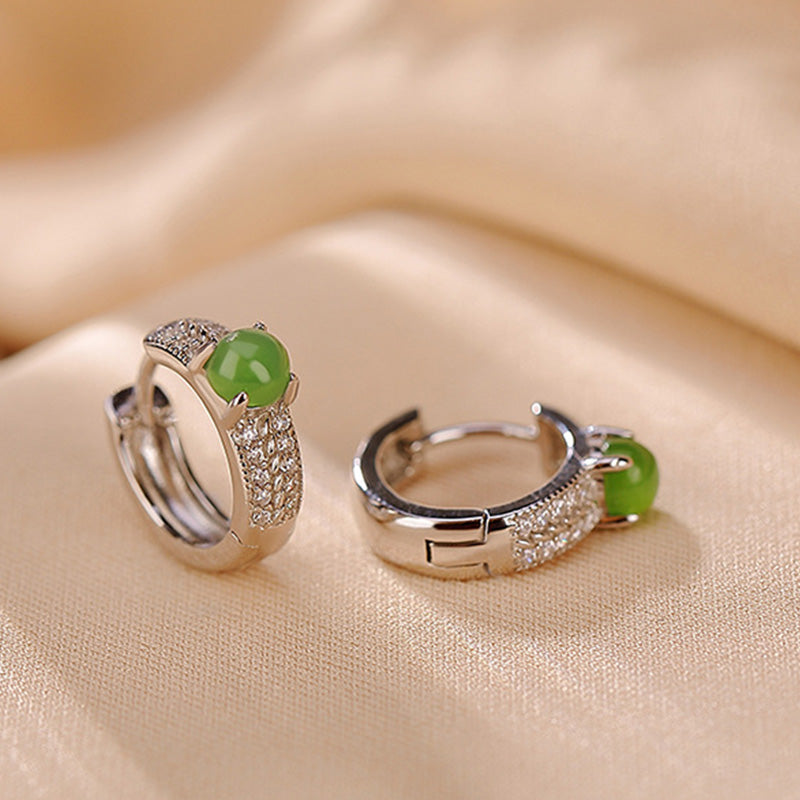 Buddha Stones925スターリングシルバー ラウンド シアン ジェイド サクセス スタッドピアス