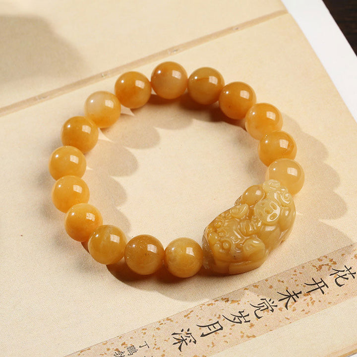 Buddha Stones黄金シルク翡翠PiXiu開運財運ブレスレット