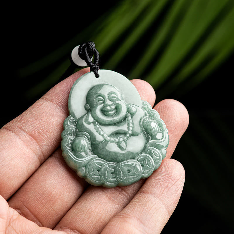 Buddha Stones笑う仏陀 天然翡翠 銅貨 豊穣のネックレスペンダント - image 3