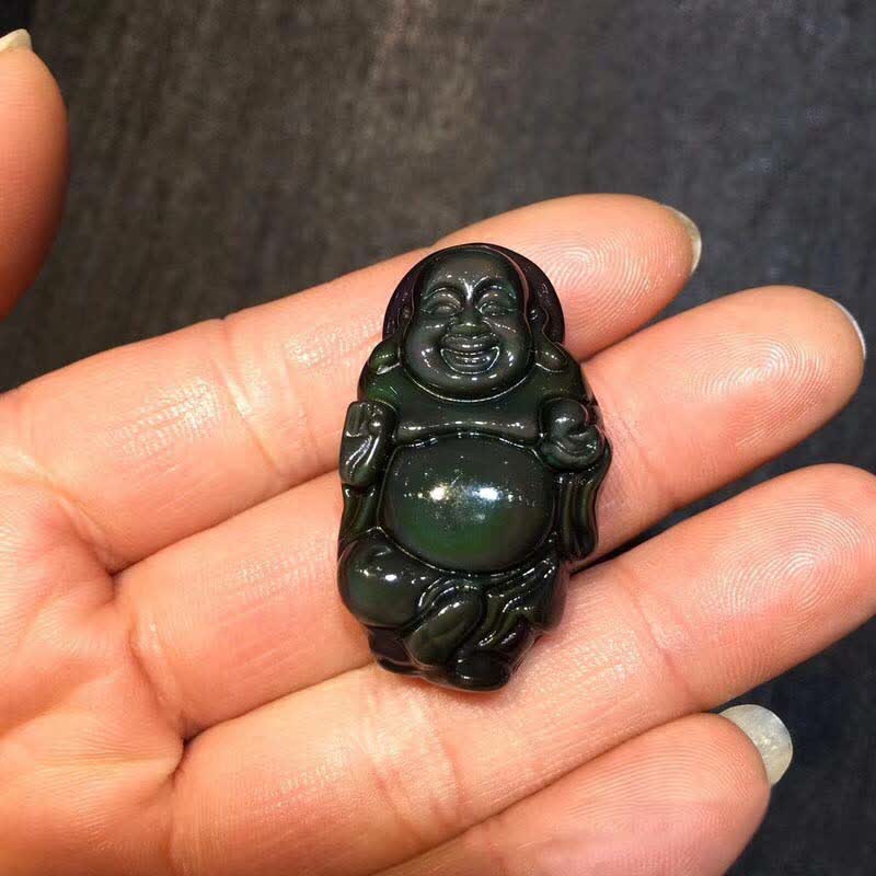 天然レインボーオブシディアン笑う仏陀の内なる平和ネックレスペンダント - image 8
