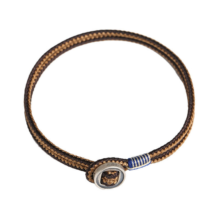 Buddha Stones 925スターリングシルバー 守護 編み込みロープブレスレット（ボタン留め） ハンドメイド