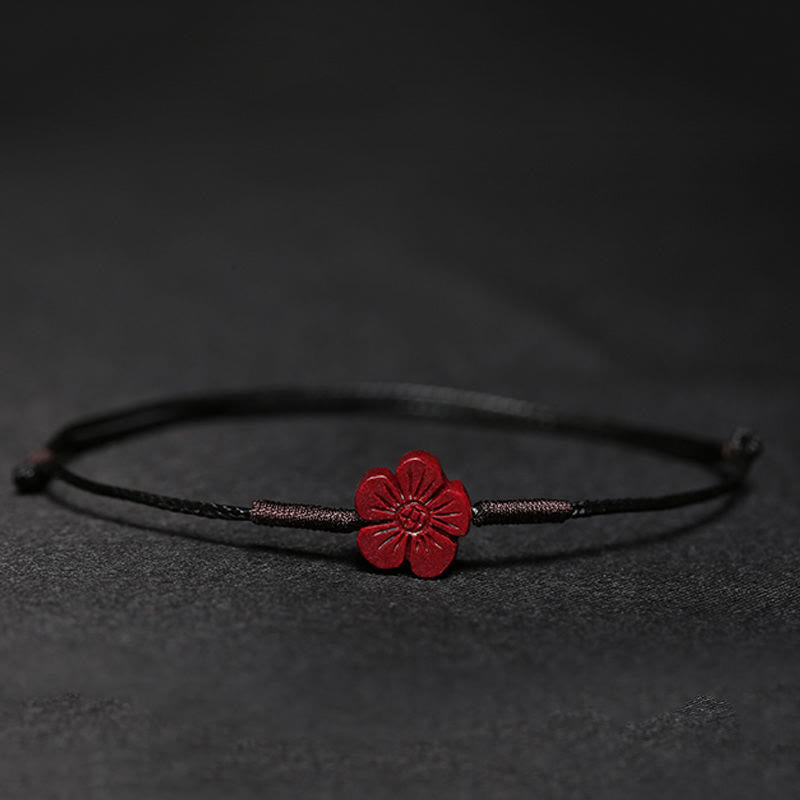 Buddha Stonesの手作り梅の花、四つ葉のクローバー、貔貅、蓮、鯉、辰砂の祝福の編み込みブレスレット