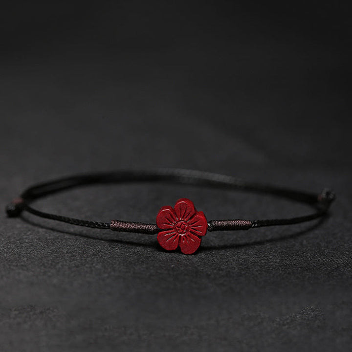 Buddha Stonesの手作り梅の花、四つ葉のクローバー、貔貅、蓮、鯉、辰砂の祝福の編み込みブレスレット
