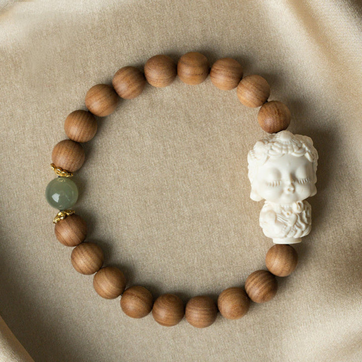 Buddha Stones白檀 和田翡翠 象牙 フルーツグリーンターラ 守護ブレスレット