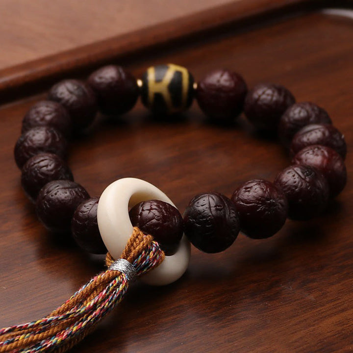 Buddha Stonesチベット菩提樹 シードアゲート ビーズ 幸運 富 タッセルチャーム リストMala