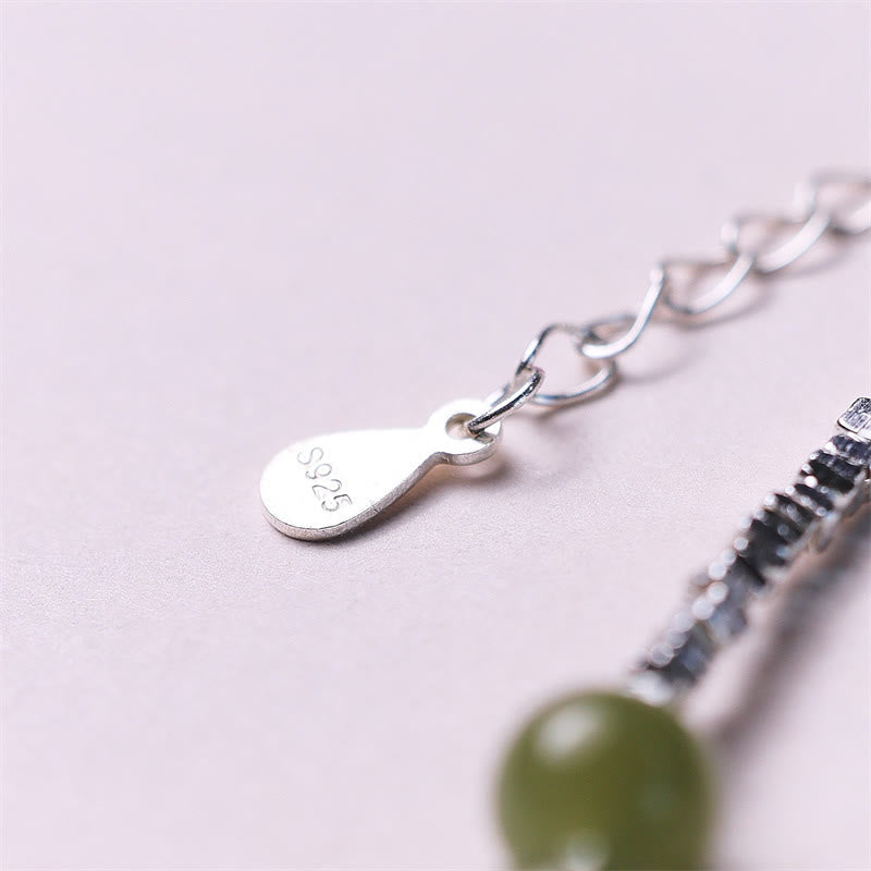 Buddha Stones 925スターリングシルバー 和田翡翠ビーズ 幸運のチェーンブレスレット