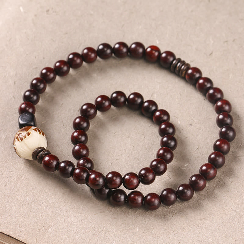 Buddha Stones小葉紫檀菩提樹 彫刻護身ダブルラップブレスレット