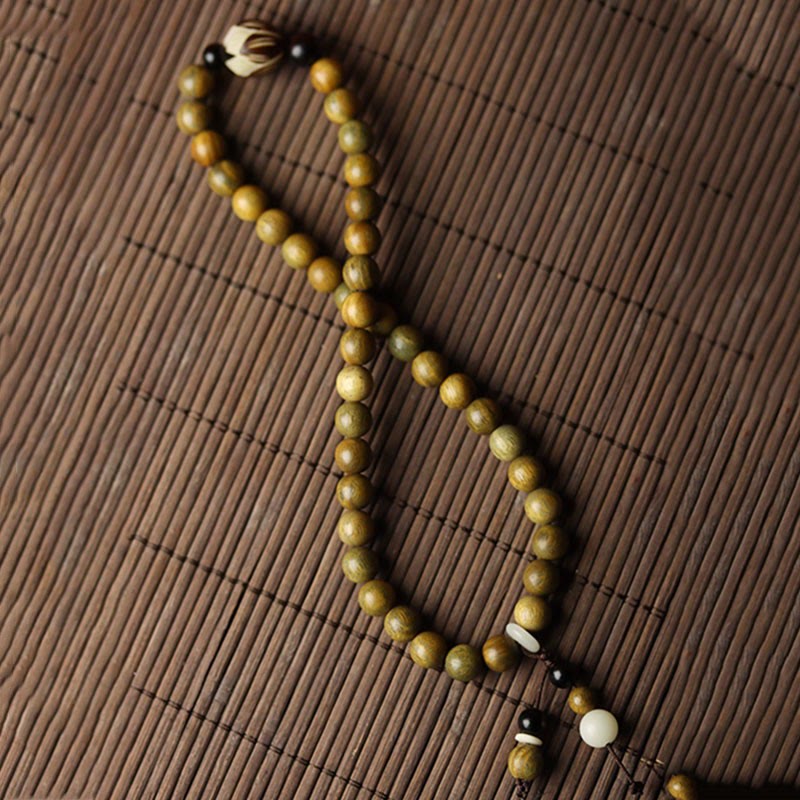Buddha Stonesグリーンサンダルウッド 菩提樹の種子 蓮 癒しのダブルラップブレスレット