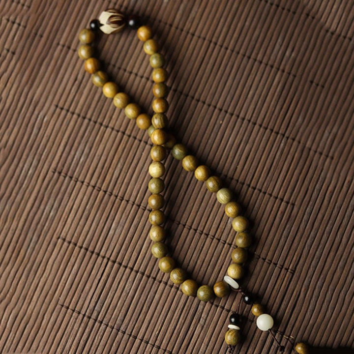 Buddha Stonesグリーンサンダルウッド 菩提樹の種子 蓮 癒しのダブルラップブレスレット