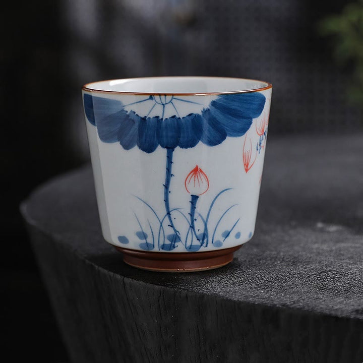 Buddha Stones、蓮の花の葉、竹製陶器のティーカップ、カンフーティーカップ