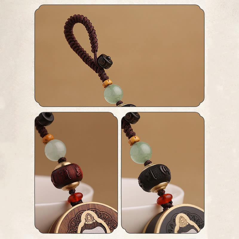 Buddha Stones黒檀木材ローズウッド仏観音菩薩Om Mani Padme Humバランス車のキーチェーン装飾