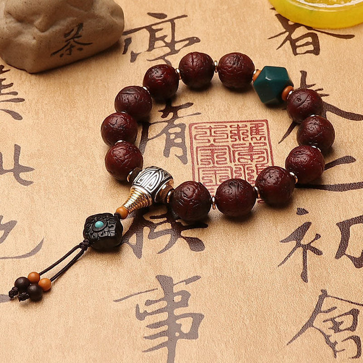 Buddha Stonesチベット菩提樹 シードアゲート ビーズ 幸運 富 タッセルチャーム リストMala