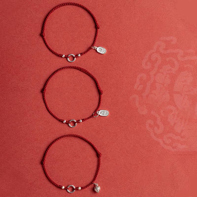 Buddha Stones925 スターリングシルバー 幸運 幸運 平和 喜び 蓮 平和バックル レッドストリングブレスレット