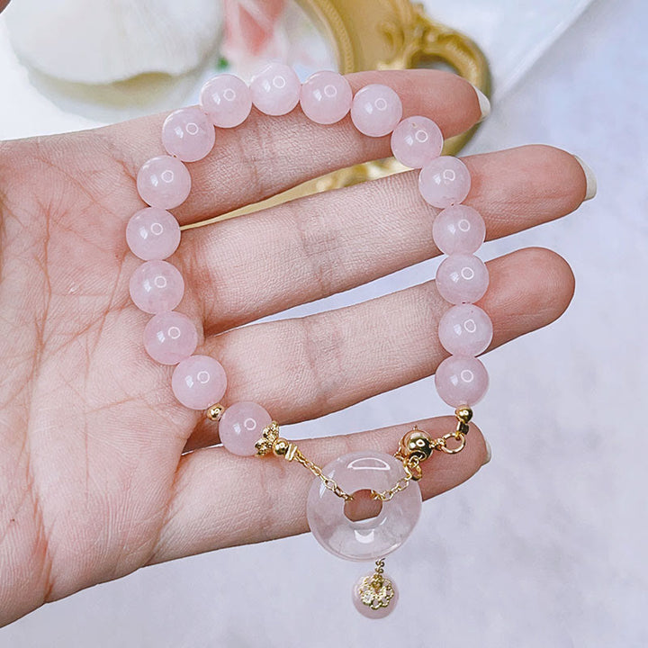 Buddha Stones天然ピンククリスタル ピースバックル ラブチャームブレスレット