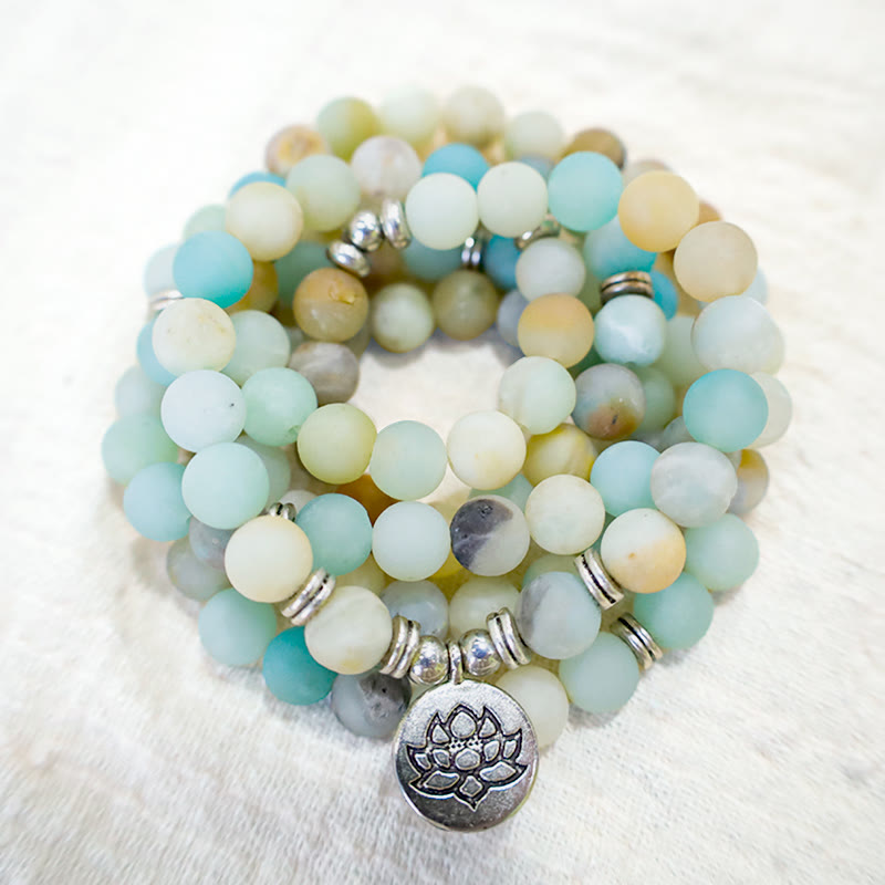 Buddha Stonesチベットアマゾナイト石 祝福の蓮の花Mala