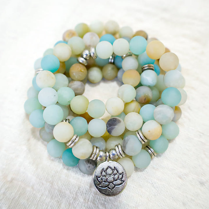 Buddha Stonesチベットアマゾナイト石 祝福の蓮の花Mala