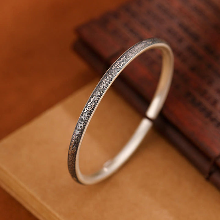 Buddha Stonesヴィンテージ 999 スターリングシルバー 縁起の良い雲デザイン幸運ブレスレットバングル - image 3