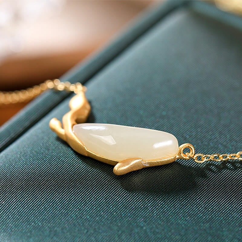 Buddha Stones925スターリングシルバー ホワイトジェイド ドルフィン 幸運のネックレスペンダント