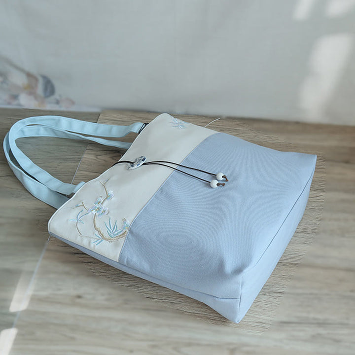 梨花 梅 桃の花 竹刺繍 キャンバス 大容量 ショルダーバッグ トートバッグ - image 18