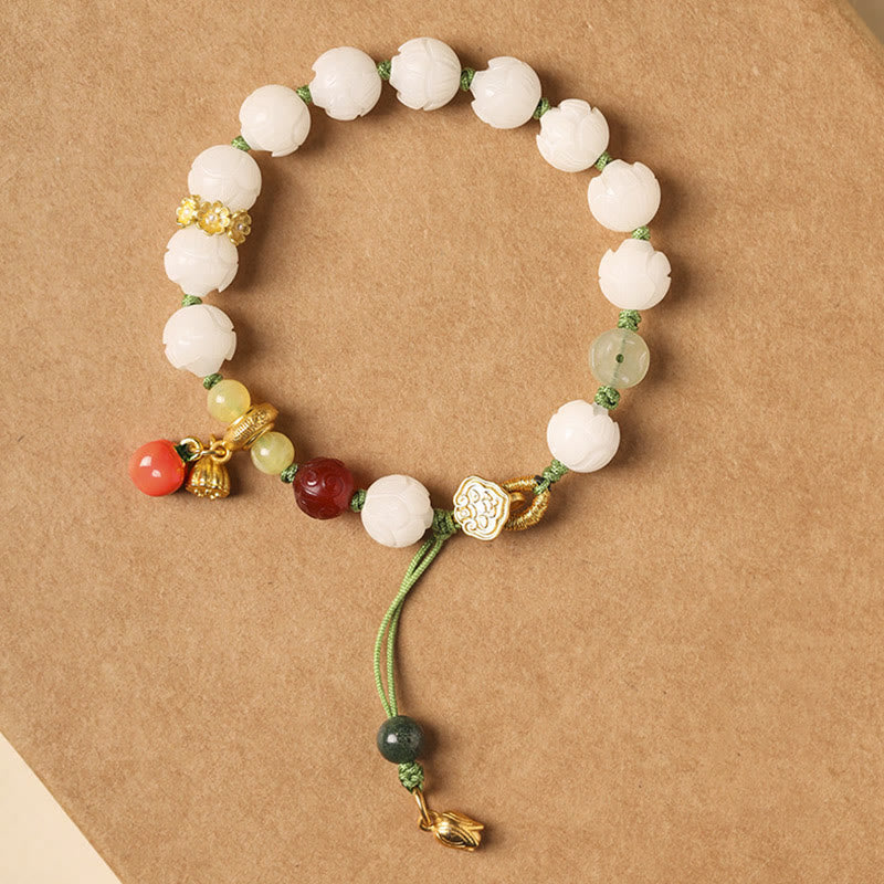 Buddha Stones天然菩提樹の種子蓮かぼちゃビーズ平和ハーモニーブレスレット