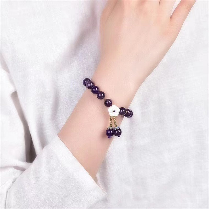 Buddha Stones天然アメジスト クリスタルフラワー スピリチュアルヒーリングブレスレット