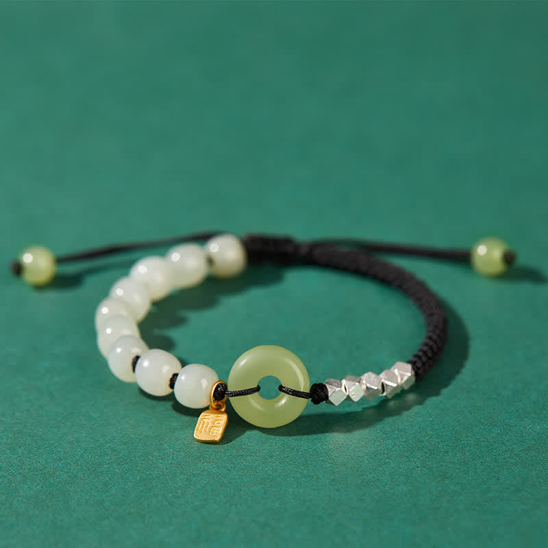 Buddha Stones 925スターリングシルバー 和田翡翠 平和バックル ビーズ 幸運 幸福 チャームブレスレット