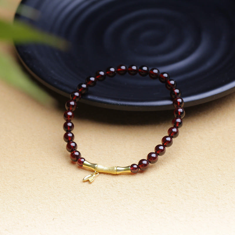Buddha Stones 14K銅メッキゴールド 925スターリングシルバーメッキゴールド天然ガーネット竹保護ブレスレット