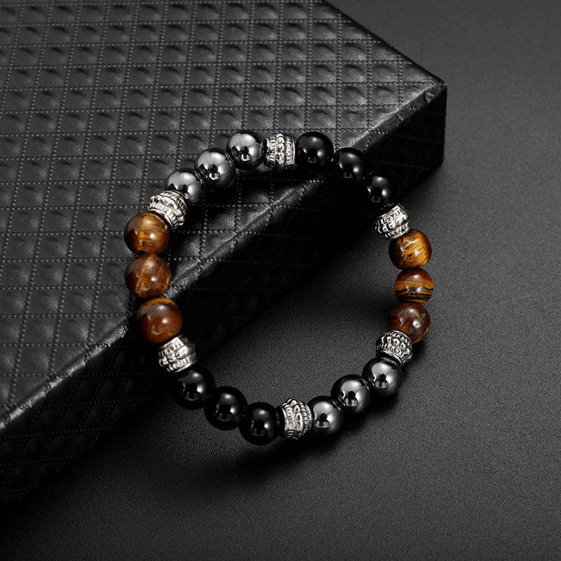 Buddha Stonesタイガーアイとヘマタイトの幸運と癒しのブレスレット