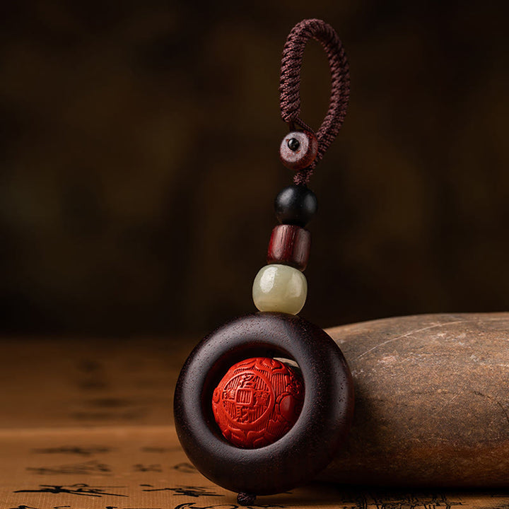 チベットのBuddha Stones、Om Mani Padme Hum、貔貅（ピクシウ）銅貨、小葉、紅檀、辰砂、守護キーチェーン