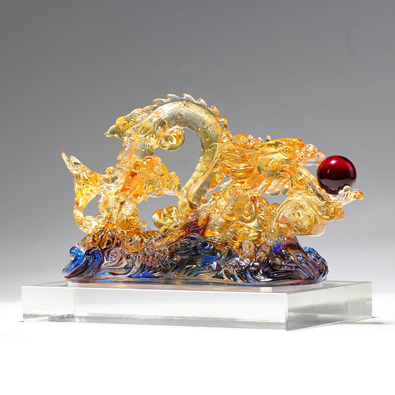 Buddha Stones手作り 龍 琉璃 クリスタル アートピース 保護力 強度 自宅 オフィス 装飾 - 26×9.5×14cm/10.24×3.74×5.51インチ - image 0