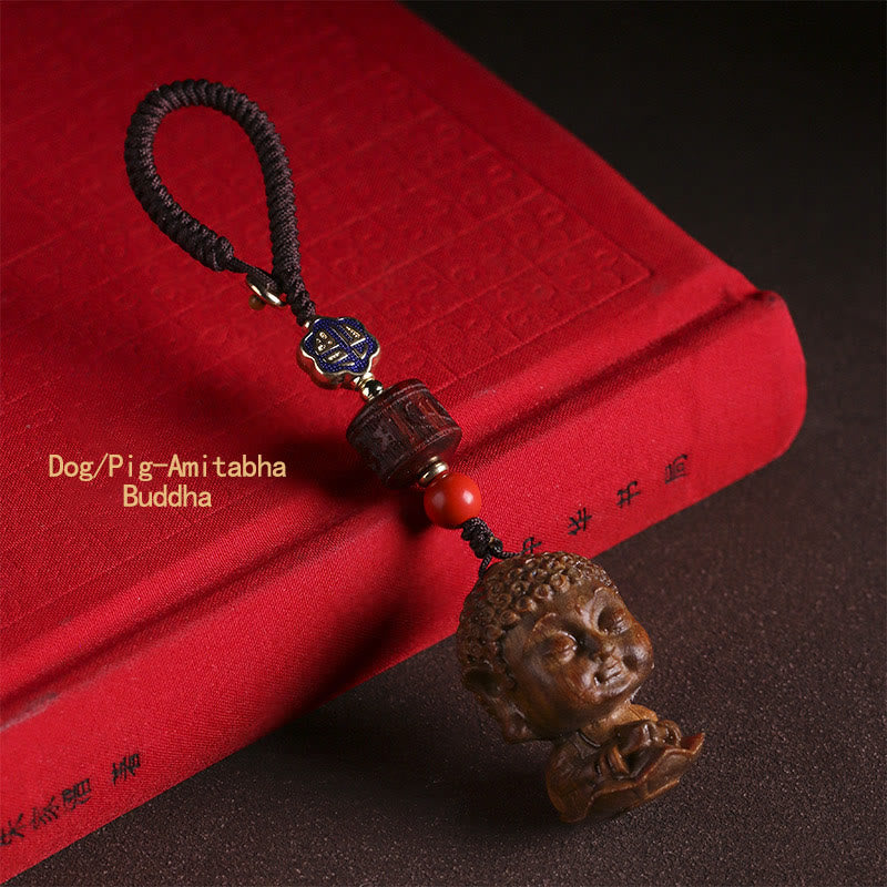 中国の十二支の誕生仏、グリーンサンダルウッドの「Om Mani Padme Hum」の平和キーチェーン