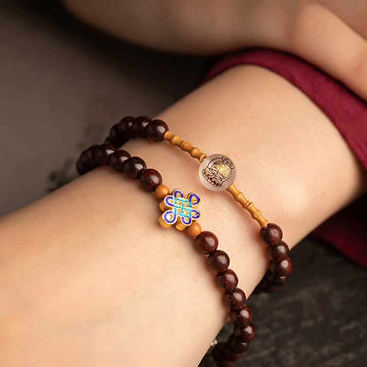 Buddha Stones十二支誕生仏赤瑪瑙小葉紫檀辰砂 お守り 祝福 ダブルラップブレスレット