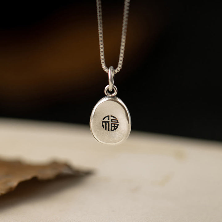 Buddha Stones999スターリングシルバー 平和と喜び 福の字 幸運 925スターリングシルバー チェーンネックレスペンダント