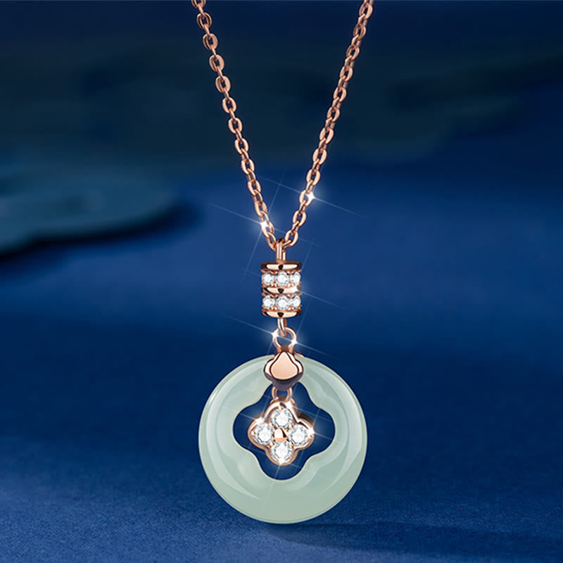 Buddha Stones 925スターリングシルバー 天然和田翡翠 幸運の四つ葉のクローバー ジルコンネックレスペンダント ギフトボックス付き