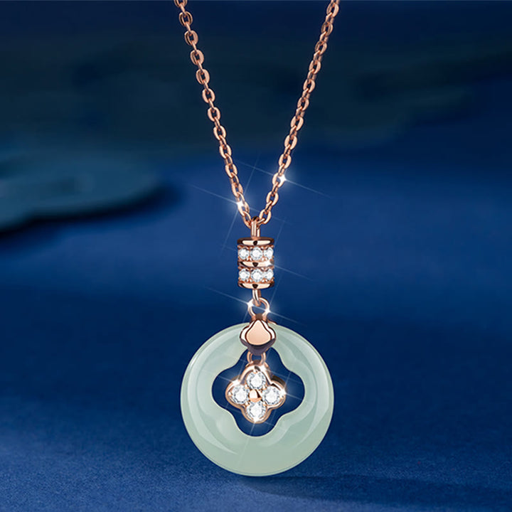Buddha Stones 925スターリングシルバー 天然和田翡翠 幸運の四つ葉のクローバー ジルコンネックレスペンダント ギフトボックス付き