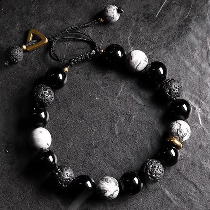 Buddha Stones黒曜石 溶岩石 陰陽強さブレスレット - image 1