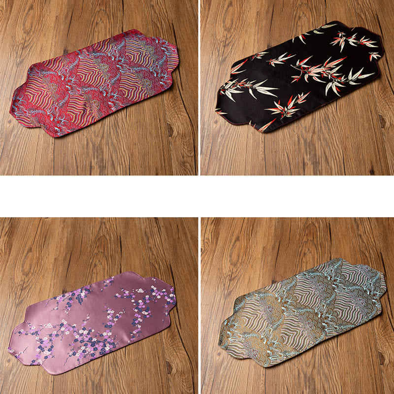 Buddha Stones、海波、竹、梅の花、錦織りの刺繍、カップマットパッド、ティーカップコースター、カンフーティーマット