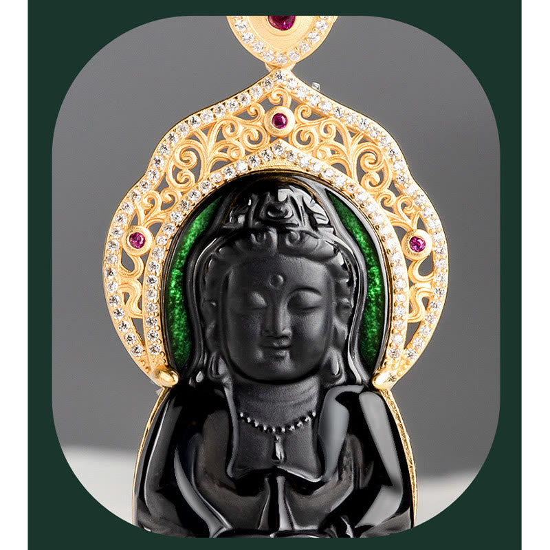 Buddha Stones925スターリングシルバー 天然黒翡翠 観音菩薩 富のネックレスペンダント - image 6