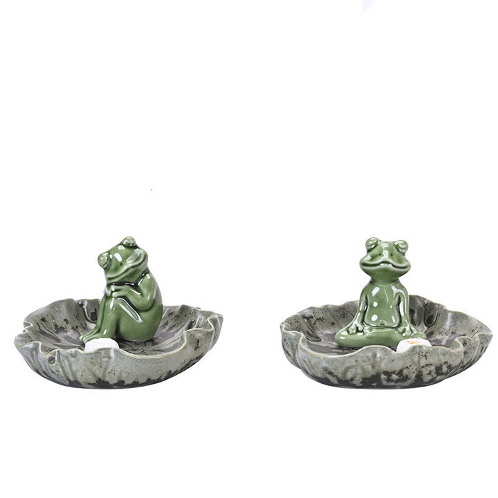 Buddha Stones葉 瞑想 カエル柄 癒し 陶器 香炉 装飾