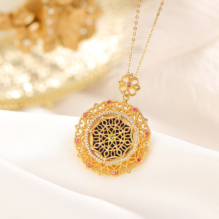Buddha Stones 925スターリングシルバーメッキゴールドラズライトポジティブネックレスペンダント
