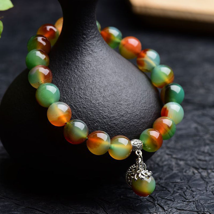Buddha Stonesチベット天然グリーンアゲートヒーリングブレスレット
