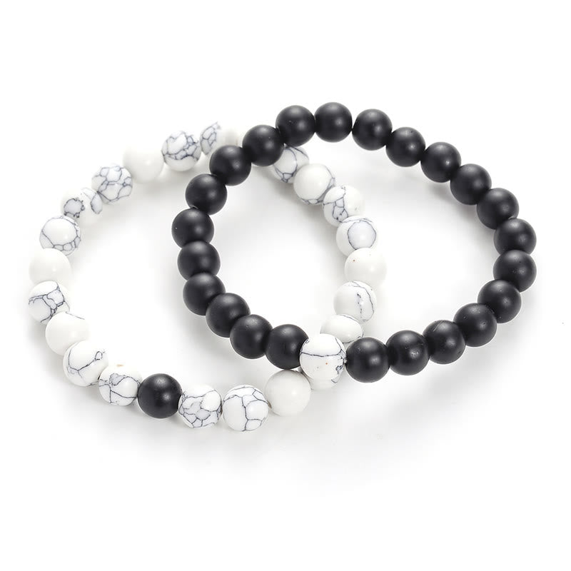 Buddha Stones2個入り 天然フロストストーン ホワイトターコイズビーズ カップルブレスレット