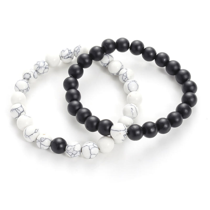 Buddha Stones2個入り 天然フロストストーン ホワイトターコイズビーズ カップルブレスレット