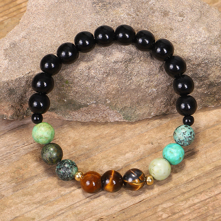 Buddha Stones 108Malaビーズ 天然石 タイガーアイ ターコイズ 保護 強さ ブレスレット ネックレス