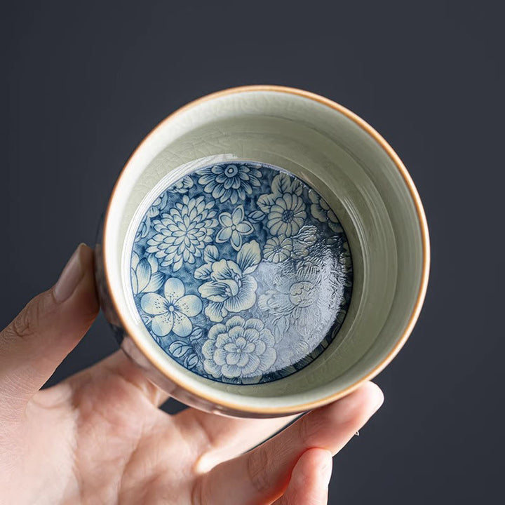 Buddha Stones青蓮 桃の花 菊 デザイン 陶器 ティーカップ カンフー ティーカップ