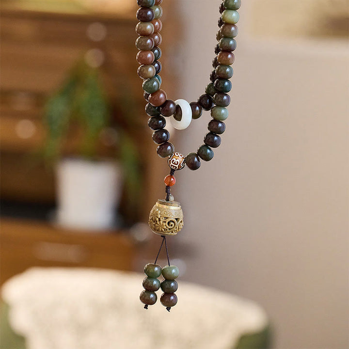 Buddha Stones108 個入りMalaビーズ 敦煌色 菩提樹種 ビーズ 邪悪な霊を寄せ付けないブレスレット